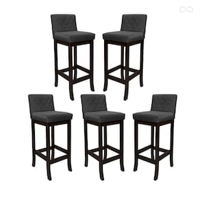 Kit 5 Banquetas Alta para Ilha de Cozinha Tóquio Madeira Maciça Matelassê Suede Cinza CCS