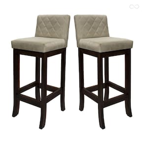 Kit 2 Banquetas Alta para Balcão de Cozinha Tóquio Madeira Maciça Matelassê Suede Bege CCS
