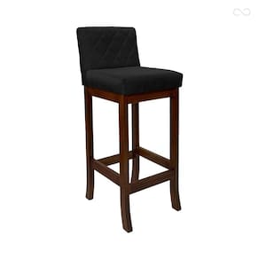 Banqueta Alta para Balcão Tóquio em Madeira Maciça Matelassê Suede Preto CCS