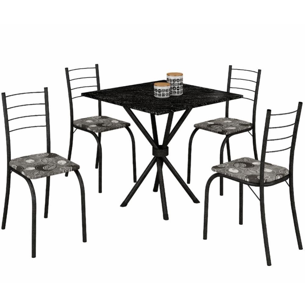 Conjunto de Mesa Teixeira Rio Ipanema tampo de MDP com 4 cadeiras craqueadas Preto