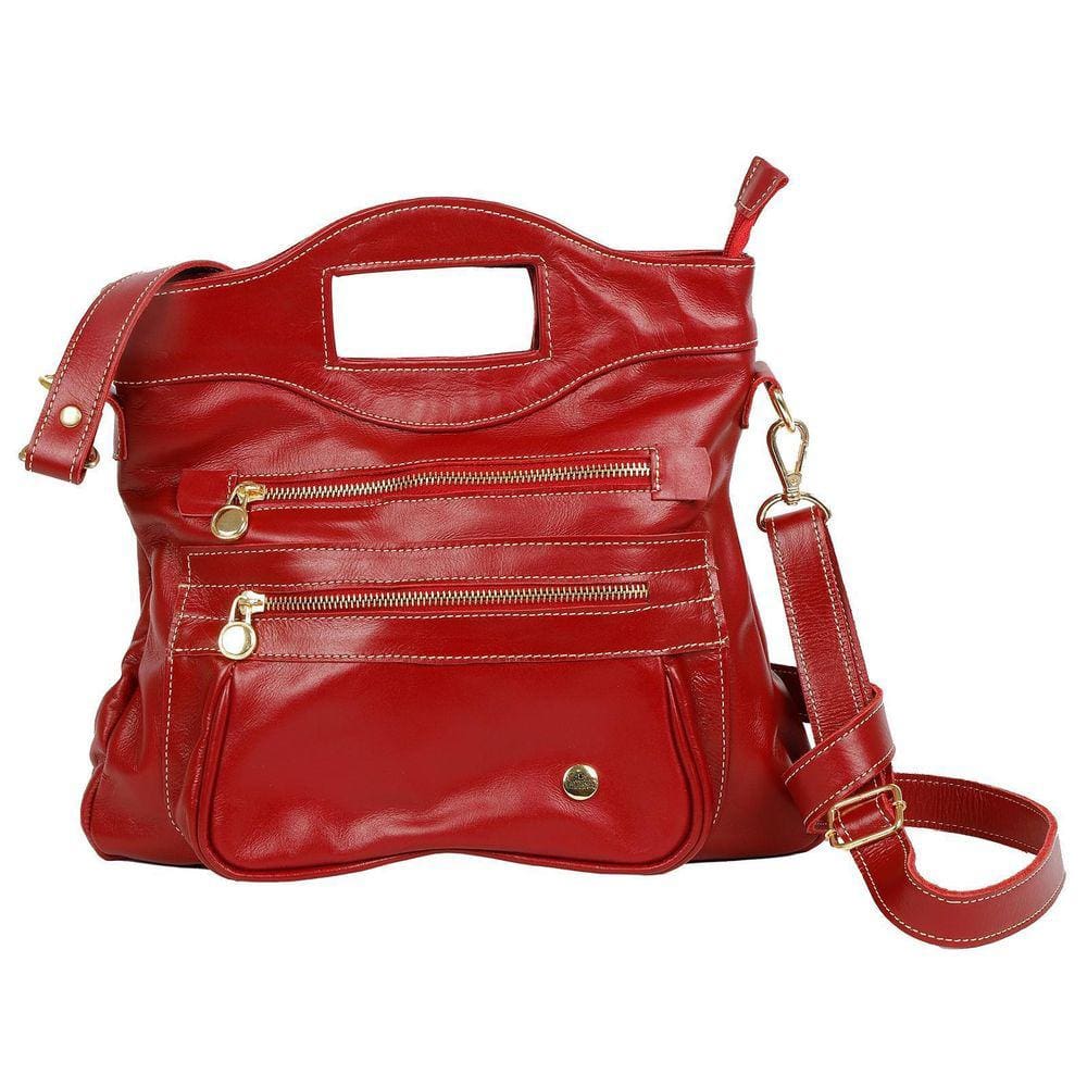 Bolsa Transversal Feminina Luxo Em Couro Vermelha