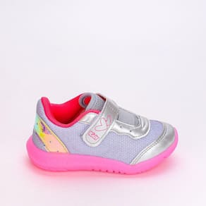 Tênis Infantil Feminino Flex Com Led Prata Pink Neon