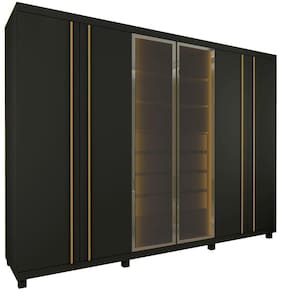 Guarda Roupa Roupeiro Gelius Absolut New Reflecta 6 portas 4 gavetas com LED e pés Grafite