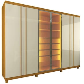 Guarda Roupa Roupeiro Gelius Absolut New Reflecta 6 portas 4 gavetas com LED e pés Naturale OFF White