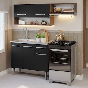 Armário De Cozinha Compacta 165cm Com Pia Rustic-preto Emilly Madesa 09 Rustic-preto
