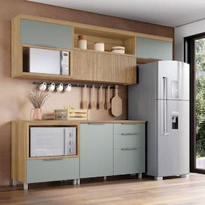 Cozinha 5 Peças 4 Portas 4 Gavetas Ripado Marquesa 100 Mdf Nature/verde