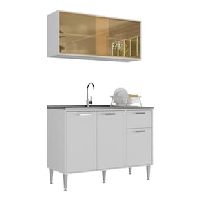 Armário De Cozinha Com Balcão Para Pia Siena Multimóveis Mp2216 Branco Branco