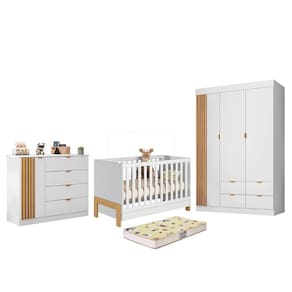 Dormitório Infantil Ayla Guarda Roupa, Cômoda e Berço com Colchão Supreme - Phoenix Baby