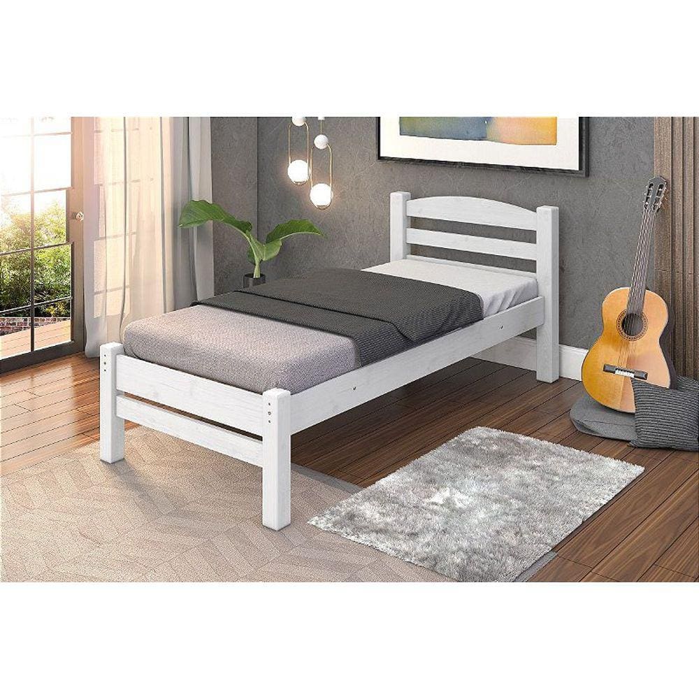 Cama de Solteiro Madeira Maciça Cor Branca