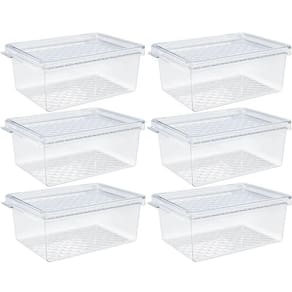Kit 6 Organizadores de Geladeira com Tampa 660ml Cozinha Restaurante Multiuso Transparente UZ