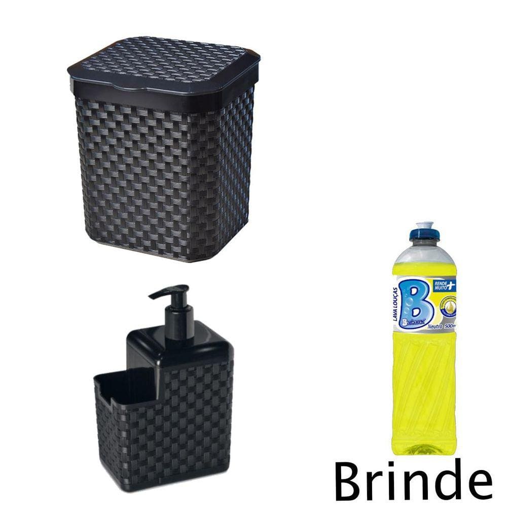 Lixeira Pia Rattan 5 Litros E Dispenser + Detergente