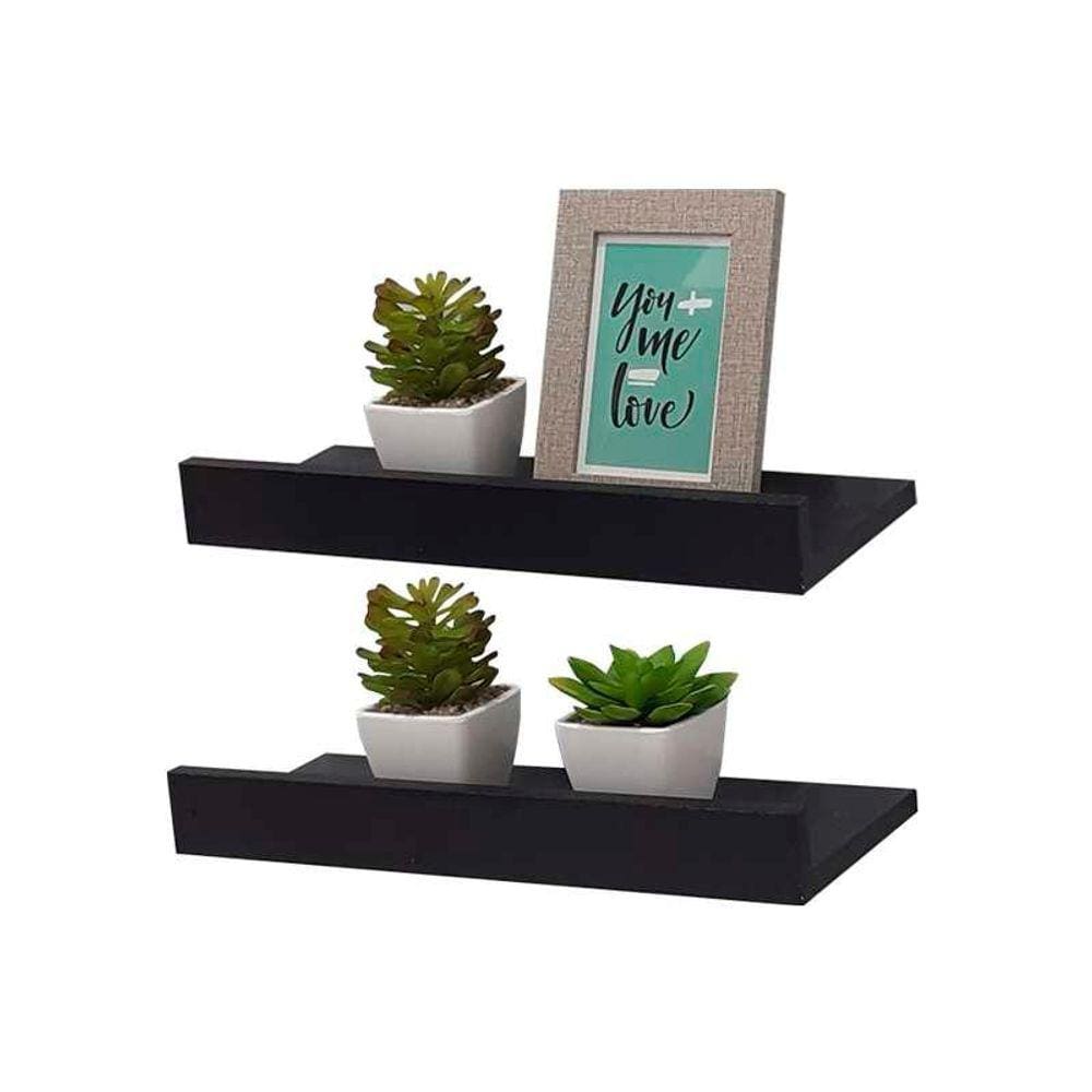 Kit 2 Prateleiras Porta Quadros 40 x 15cm Preta Suporte Invisível