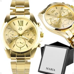 Relogio feminino banhado dourado aço inoxidavel + caixa
