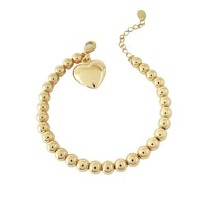 Pulseira Bolinhas com Pingente Coração Banhada a Ouro