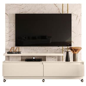 Estante Home Theater New Apolo Para TV até 75 com rodízios Cor Calacata Off White - Madetec Móveis