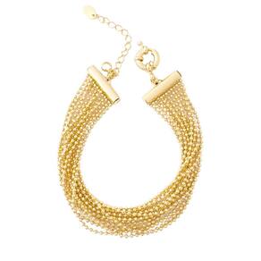 Pulseira Larga Correntes de Bolinhas Banhada a Ouro