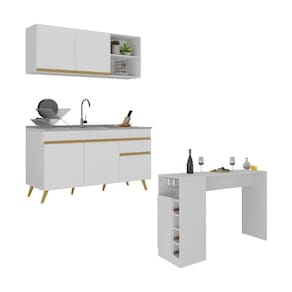 Armário Cozinha Compacta Mesa Gourmet Multimóveis Mp2201
