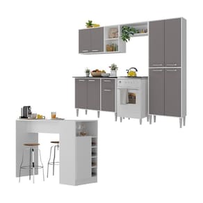 Armário Cozinha Bancada Americana Xangai Multimóveis Mp2203 Branco/lacca Fumê