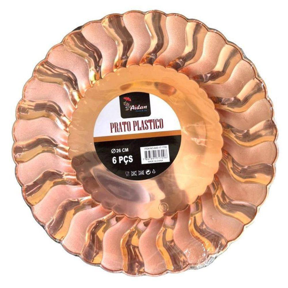 Prato Wave Festa Luxo Rose Acrílico Brilhoso 26Cm Kit 12 Un