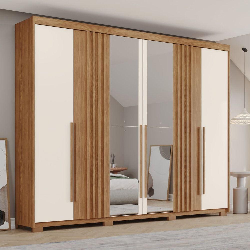 Guarda-roupa Casal 6 Portas 4 Gavetas com Espelho Norton Marrom/Off White