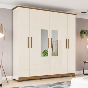 Guarda-roupa Casal 6 Portas 3 Gavetas com Espelho Cover Marrom/Off White