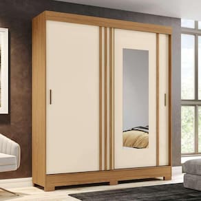 Guarda-roupa Solteiro 2 Portas de Correr 2 Gavetas com Espelho B353 Marrom /Off White/Cinza