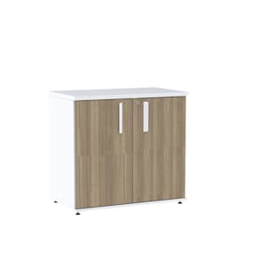 Armário para Escritório Baixo 02 Portas Pivotante Abc745 NoceNaturalle/Branco