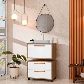 Conjunto Gabinete para Banheiro com Rodízio, Cuba e Espelho Kyoto 60 Avelato / Branco