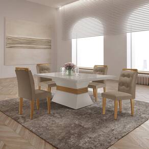 Mesa Clarice 120 Tp Mdf Vidro/canto Reto 4 Cad Valentina Capuccino/Off White/Imbuia/Serig. Off