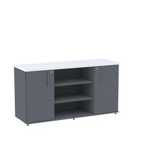 Armário Credenza 02 Portas Pivotante Credc1400 Grafito/Branco