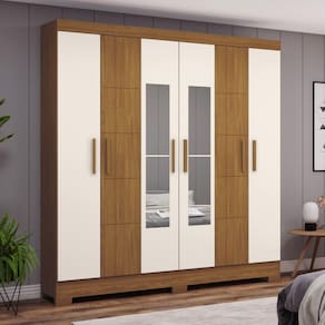 Guarda-roupa Casal 6 Portas 2 Gavetas com Espelho B73 Marrom/Off White