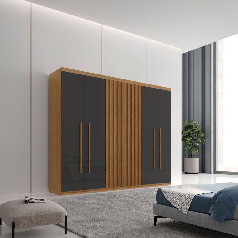 Guarda-roupa 6 Portas 2 Gavetas Logan Naturale/Off White/Naturale