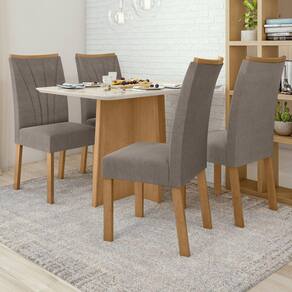 Conjunto Mesa 120cm Celebrare com Vidro e 4 Cadeiras Apogeu Amêndoa Clean/Off White/Bege
