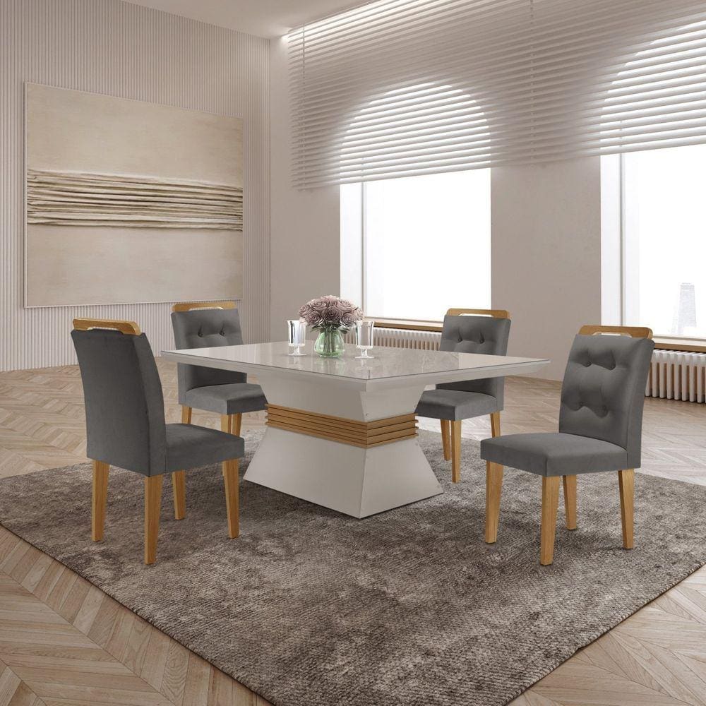 Mesa Clarice 120 Tp Mdf Vidro/canto Reto 4 Cad Valentina Grafite/Off White/Imbuia/Serig. Off