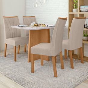 Conjunto Mesa 120cm Celebrare com Vidro e 4 Cadeiras Apogeu Amêndoa Clean/Off White/ Bege