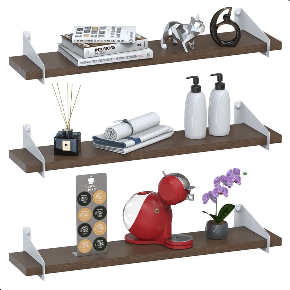 3 Prateleiras De Madeira Estilo Industrial Suspensa Max60Bm