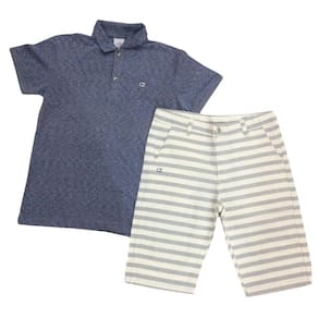 Conjunto Festa Zemar Masc Polo e Bermuda Azul e Cru