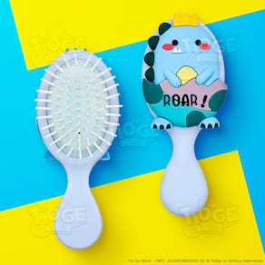 Escova de Cabelo Mini Dinossauro Fofa Infantil Desembaraçante Almofada Cerdas Ultramacias Azul