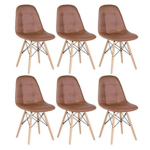Kit - 6 X Cadeiras Estofadas Eames Eiffel Botonê - Base De Madeira Clara - Marrom