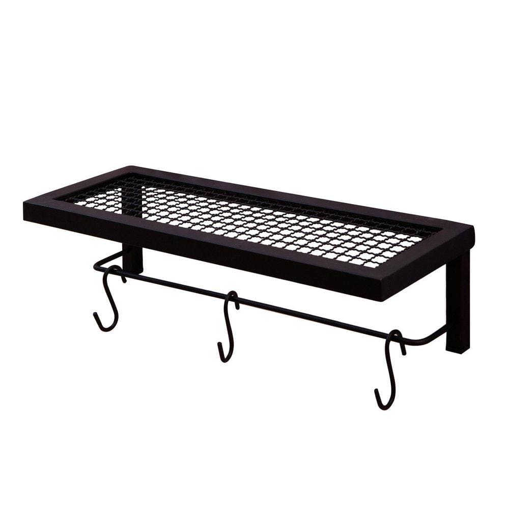 Prateleira Industrial Preta 40Cm Com 3 Ganchos - Lyra