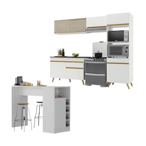 Armário De Cozinha Modulado Com Bancada Americana Multimóveis Mp2209 Branco/dourado Branco/dourado