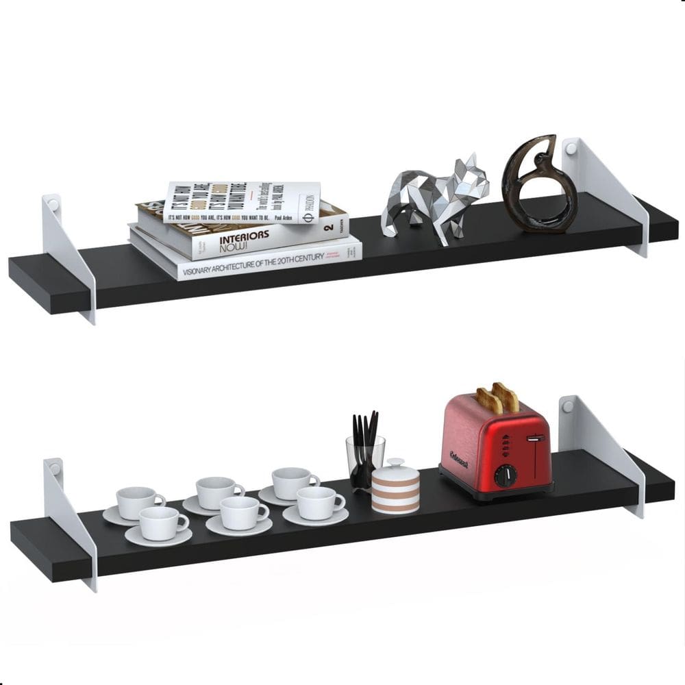 2 Prateleiras De Madeira Estilo Industrial Suspensa Max50Bp