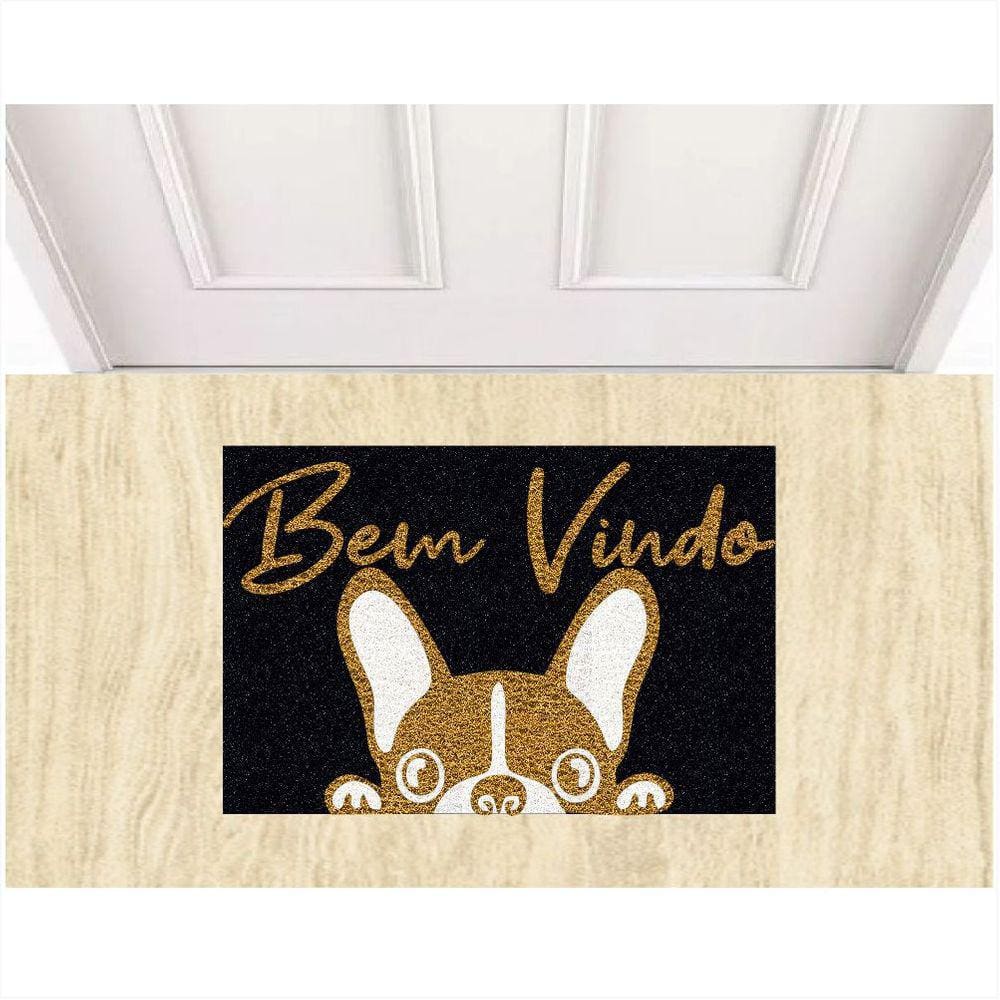 Tapete Capacho Vinil Bem vindo Bulldog Pets Para Decoração.