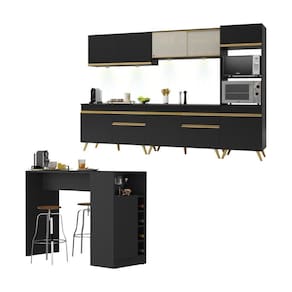 Armário Cozinha Completa Multimóveis Mp2199 Preto/dourado
