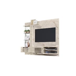 Painel Para TV até 55 Polegadas Bancada Suspensa 2 Portas Frizz Supreme Luminária de LED Cor Calacata Off White Madetec