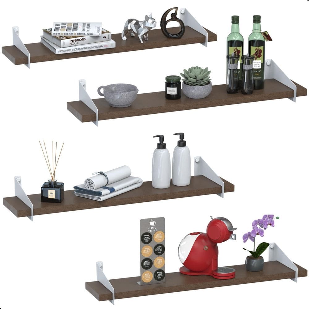 4 Prateleiras De Madeira Estilo Industrial Suspensa Max60Bm