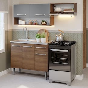 Armário De Cozinha Compacta 165cm Com Pia Rustic-cinza Emilly Madesa 09 Rustic-cinza