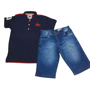 Conjunto Festa Zemar Masc Polo e Bermuda Marinho e Vermelho