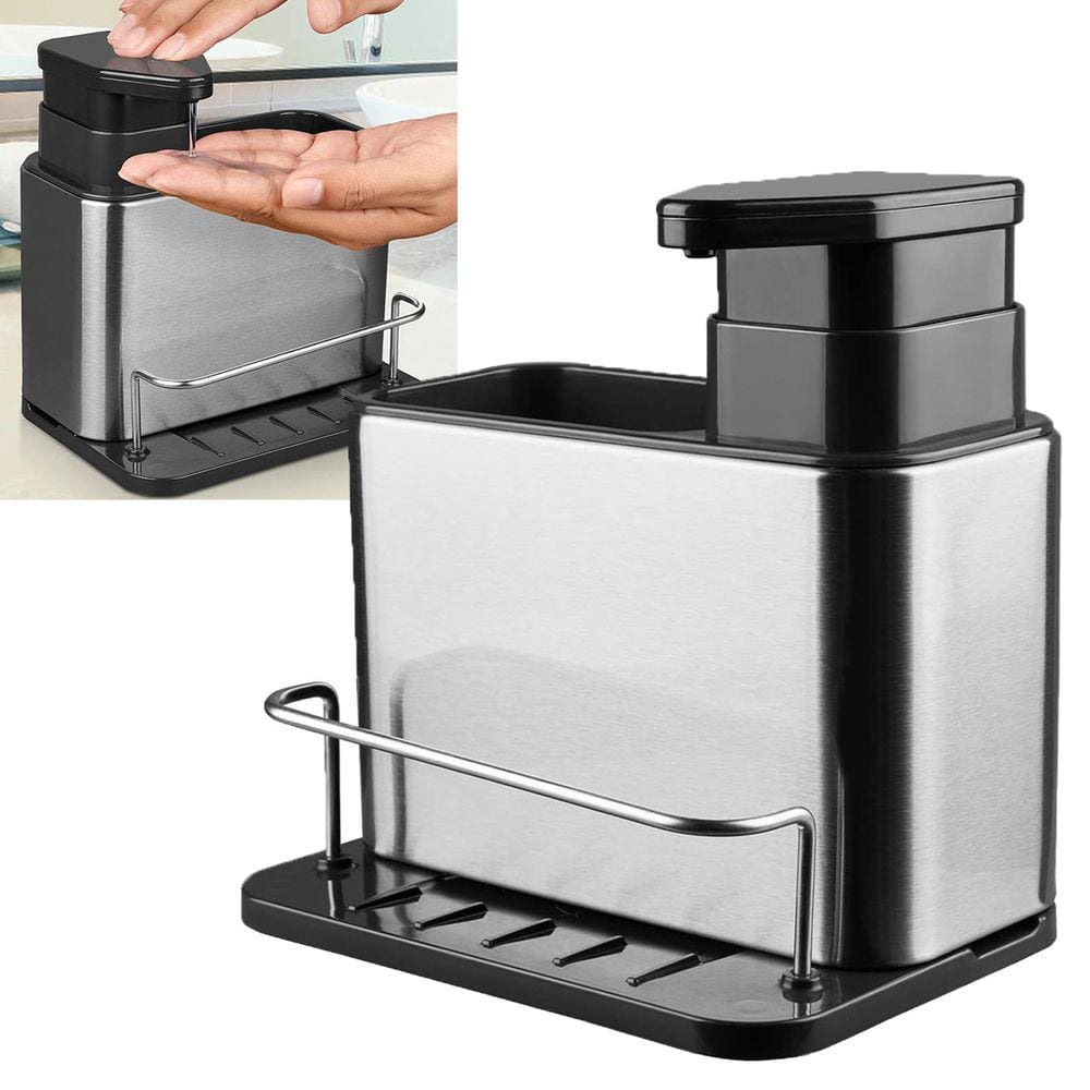 Dispenser Porta Detergente Escorredor Louça 3 Em 1 Suporte Esponja Bucha Inox Balcao Cozinha Louça Pia