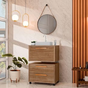 Conjunto Gabinete para Banheiro com Rodízio, Cuba e Espelho Kyoto 60 Avelato